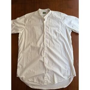 Sid Mashburn Men's Short Sleeve Band Collar Blue Micro Dot Shirt Size L